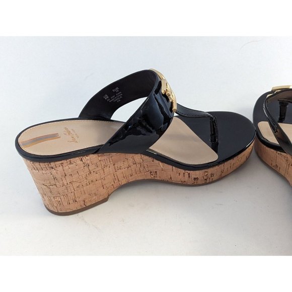 Sam Edelman Yardlie Black Patent Leather Wedge Platform Sandals Size 8 - Picture 10 of 13